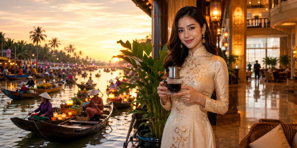 Người dùng vùng Mekong thưởng thức cà phê và truy cập 10w40 trên điện thoại